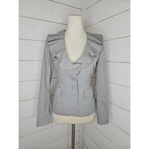 Anne Klein size 4 petite grey ruffled suit jacket